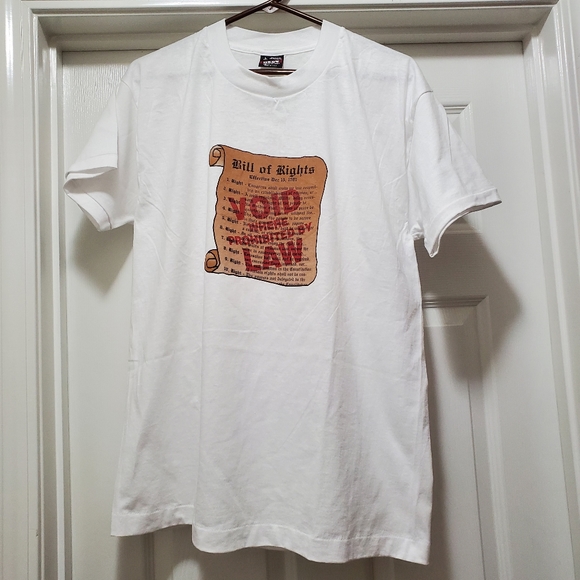 Vintage Bill of Rights Void Where Prohibited By Law White Shirt Adults M/L NWOT - Picture 2 of 7